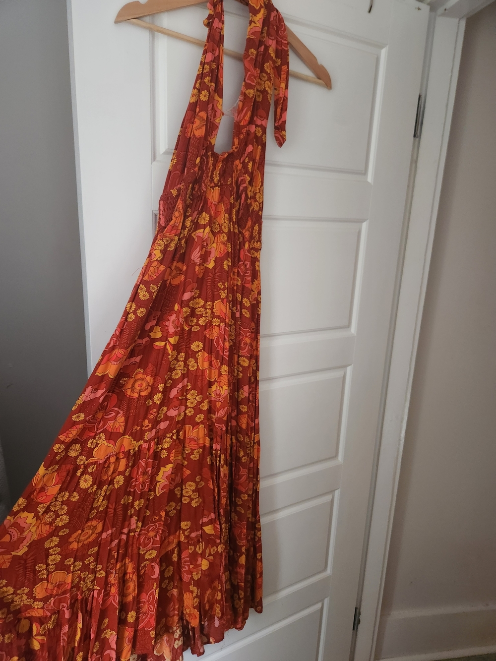 Rust Floral Halter Maxi Dress